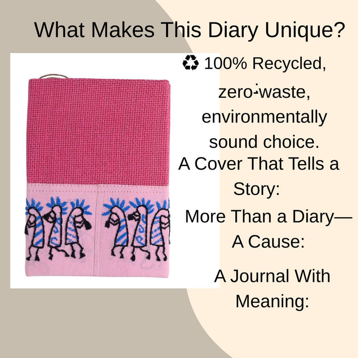 Indha Handcrafted Diary – Recycled Paper with Jute Cover &amp; Musical Instruments Appliqué | Eco-Friendly Gift