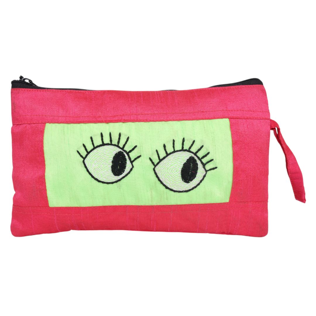 Indha Eyes Embroidery Pencil Pouch Bag Case with Zip for Students, School Supply Organizer Stationery Zip Pouch Bag for Kids Return Gifts