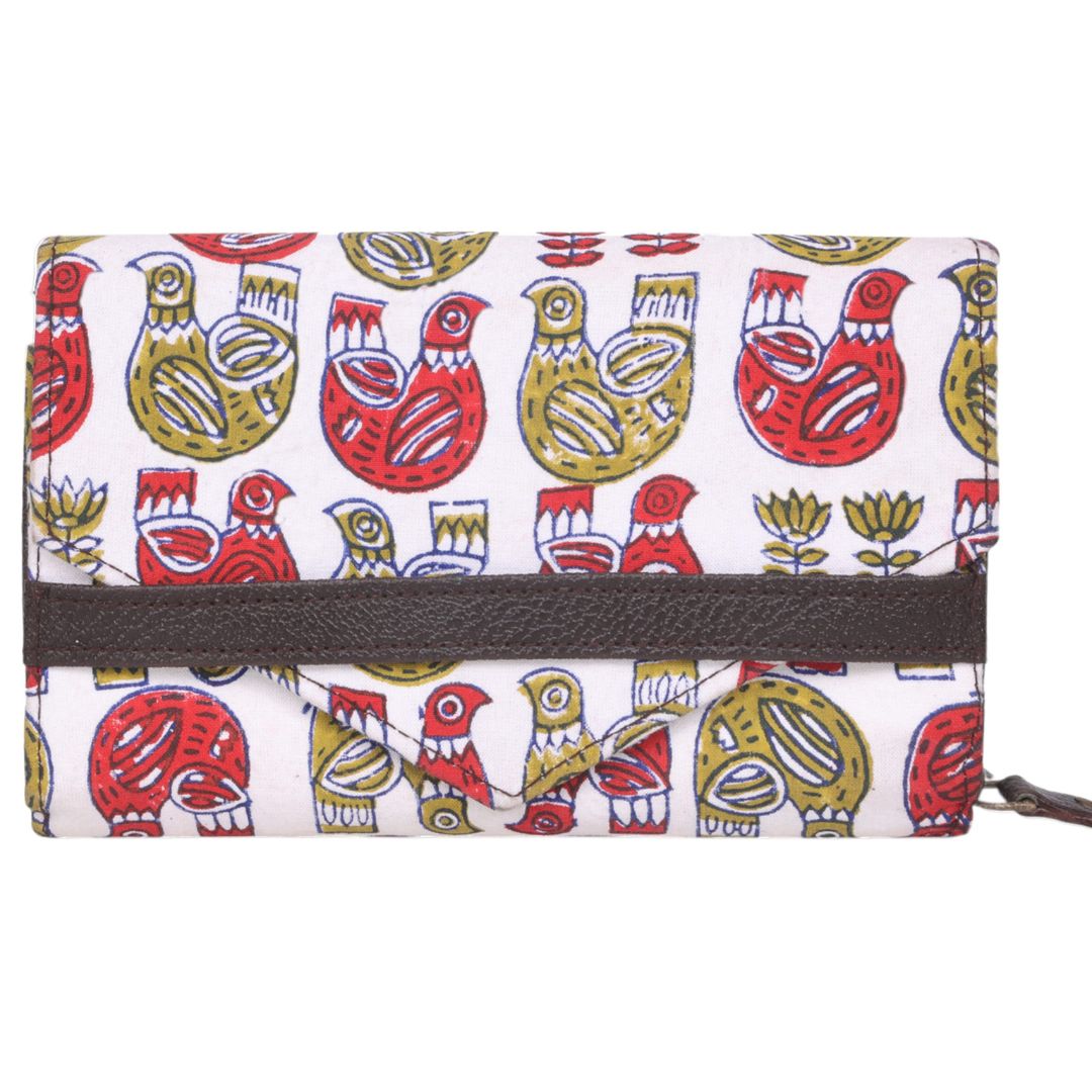 Indha Hand Block Printed Cotton Fabric Wallet for Girls | YKK Brand Zipper Ladies Wallet| Clutch Wallet | Cotton  Purse| Card Cash Coin Holder for Women | Hand Carry Wallet