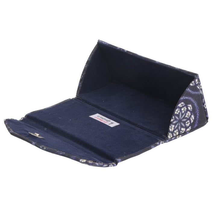 INDHA Eyewear Case | Handcrafted Eyewear Case | Navy Blue Dupion Silk Eyewear Case | White Floral Mandala Design Motif Digitally Printed | Handmade Eyewear Case | Gifting | Travel Utility | Travel Accessory | Sunglasses Case