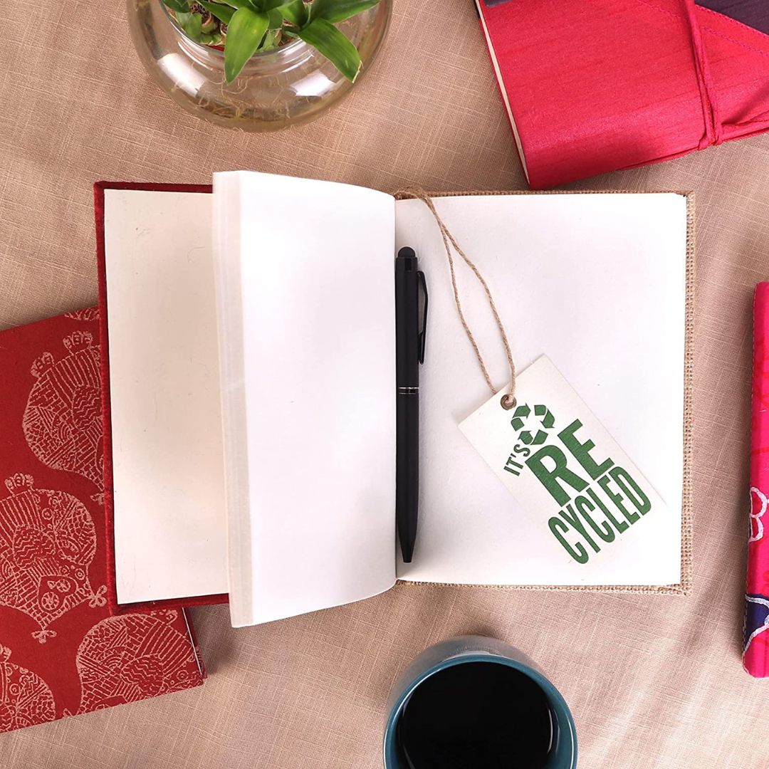 INDHA Maroon Colour Hand-Embroidered Recycled Paper Diary