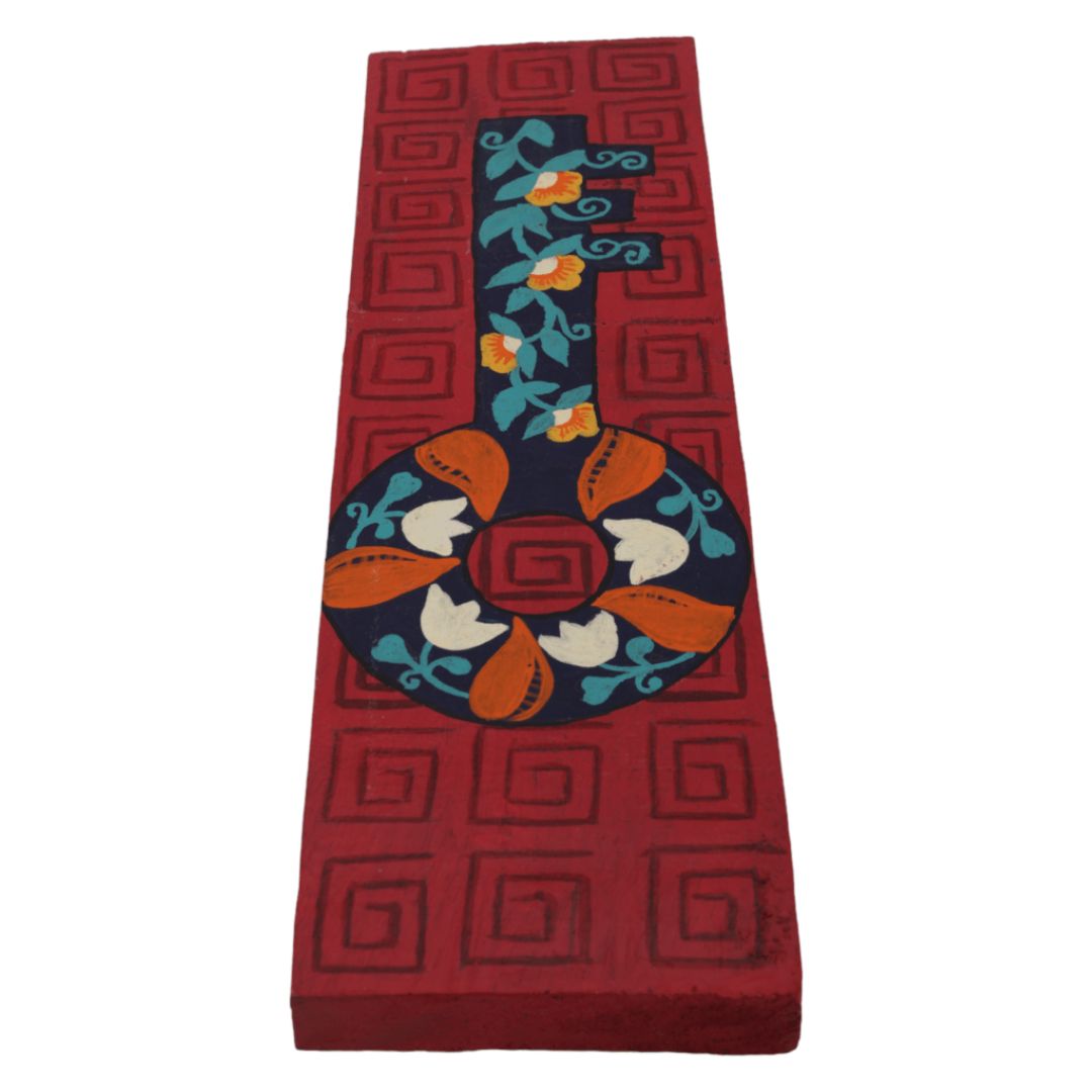 Indha Hand-Painted Wall Art | Unlock Creativity: Indha's Hand-Painted Wall Art | Eco-Chic Décor | Recycled Wood Wall Painting | Key &amp; Lock Wall Art | Artistry in Red |