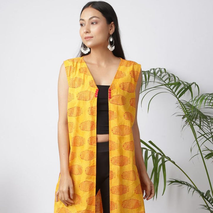 Orange Block Printed Shrug