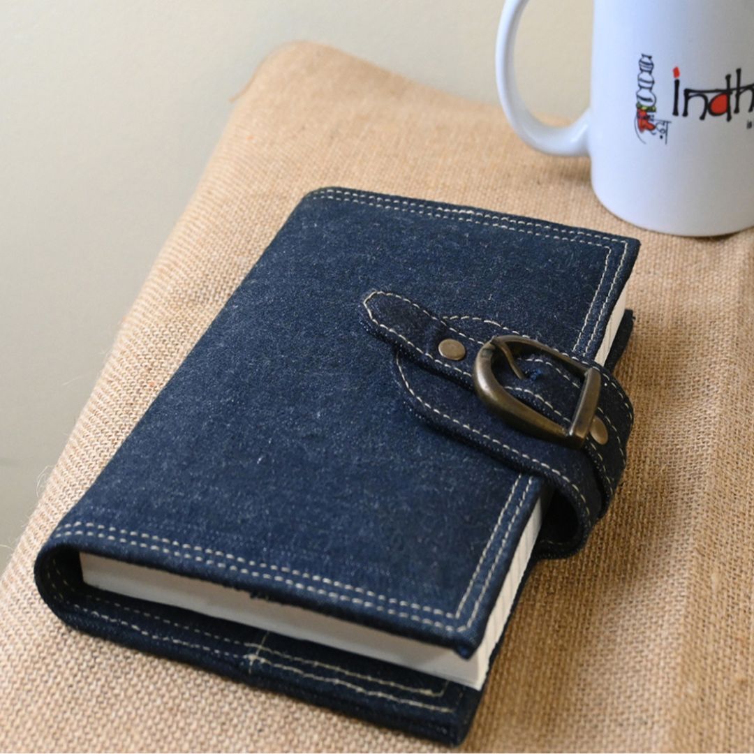 Indha Handcrafted Sustainable Denim Diary  | Denim Cover Diary | Corporate Gifting | Recycled Paper Diary | Rulled Line | 120 Pages Diary | Paper Diary