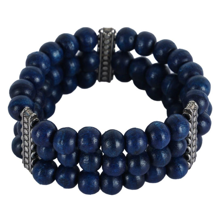 INDHA Bracelet with Blue Wooden Beads | Handcrafted Jewellery | Blue Bracelet | Men &amp; Women Jewellery | Fashion Bracelet | Accessory | Gifting | Fashion Accessory