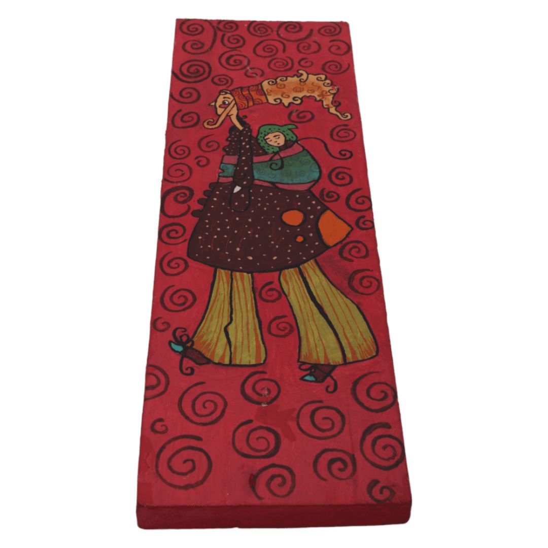 Indha Hand-Painted Wall Art, Tribal Art Mother &amp; Daughter Painting | Wooden Hand Painted Wall hanging Artwork/Decor Tribal women Wall hanging art |