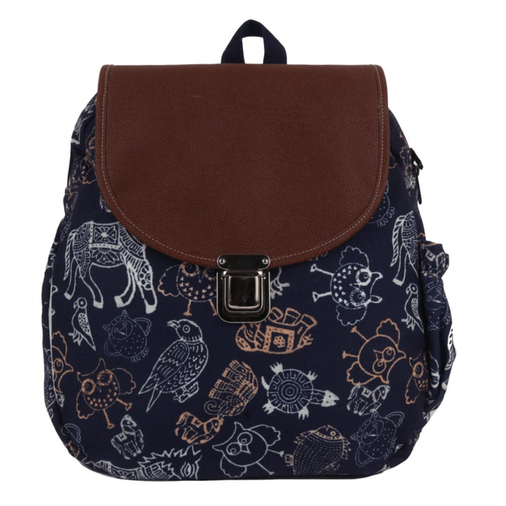 INDHA Unique Bicycle Hand Block-Printed Canvas Travel Backpack for Ladies | Travel Bag | Handcrafted Backpack | Travel Backpacks