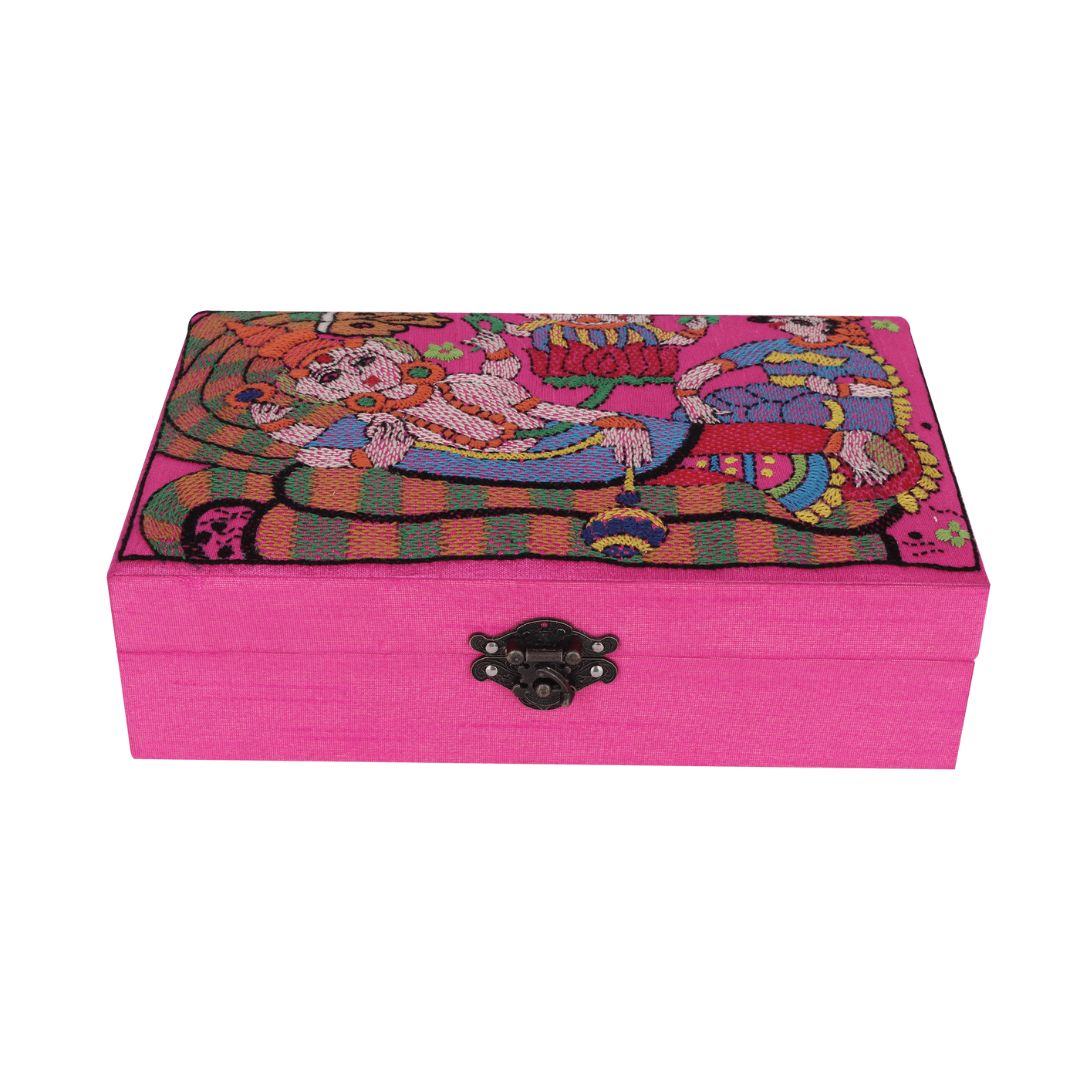 INDHA Lord Vishnu Hand Embroidered Motif Patch Multi Utility Gift Box/Storage Box