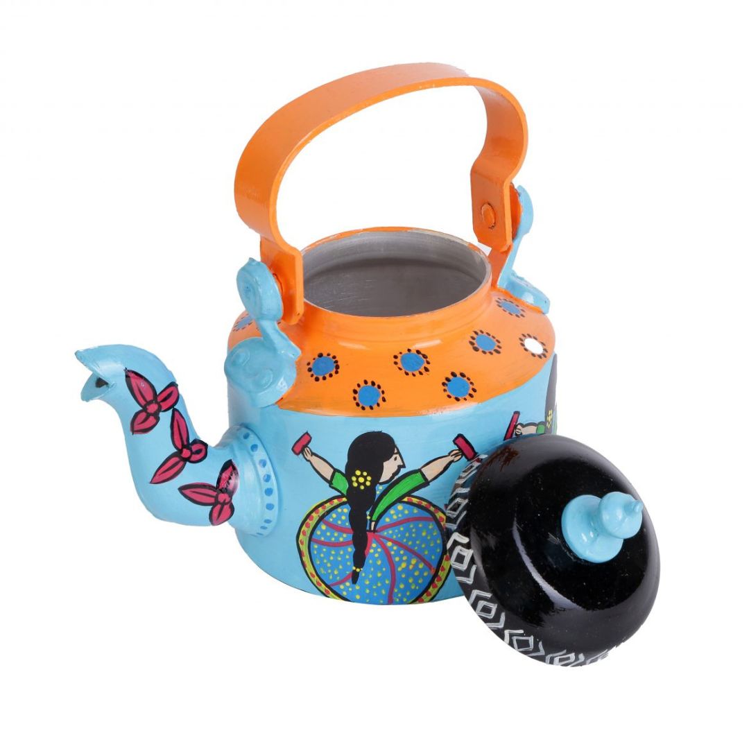 INDHA Tribal art Aluminium Handpainted Table top Tea Kettle
