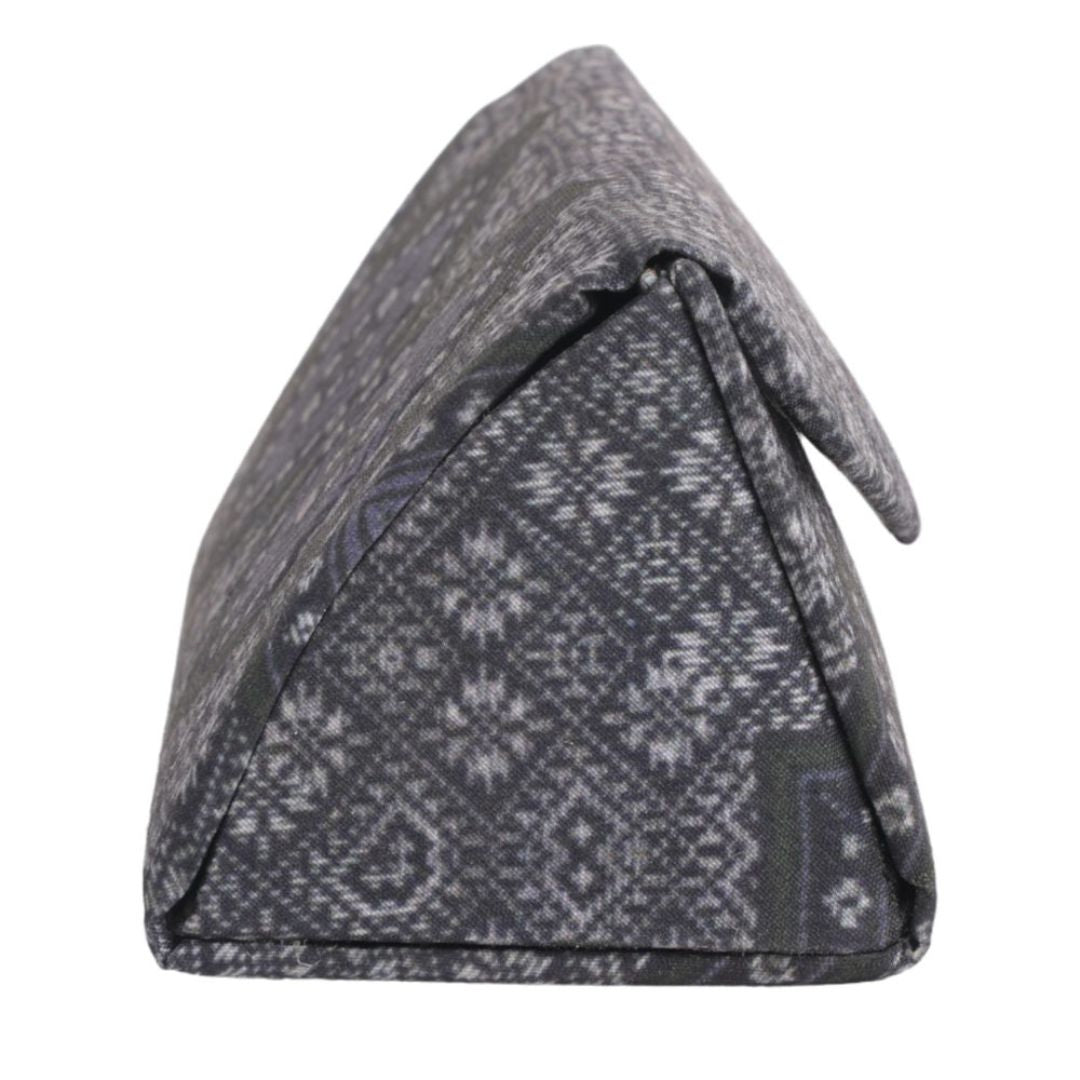 Indha Eyewear Case Black | Handcrafted Eyewear Case | Steel Grey Dupion Silk Eyewear Case | White and Blue Abstract Line Pattern Design Digitally Printed | Handmade Eyewear Case