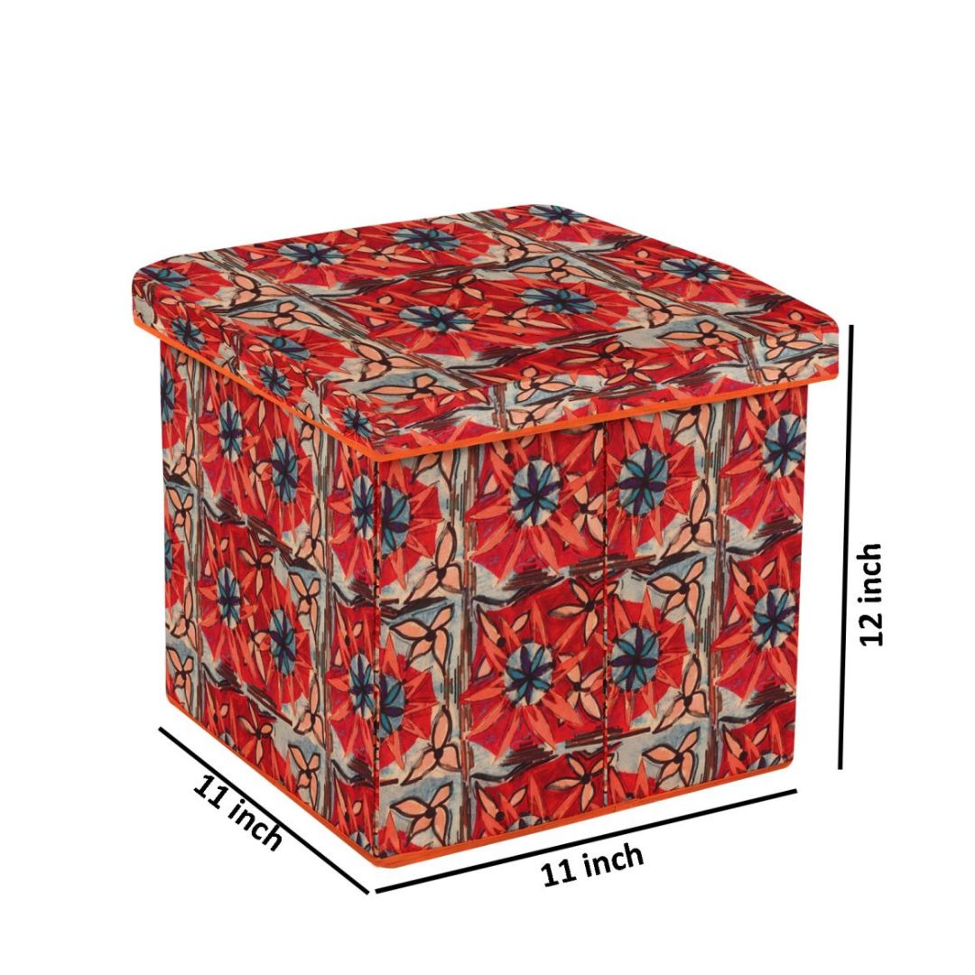 Orange Foldable Storage box cum stool for Living Room/Office/Sitting Storage Stool