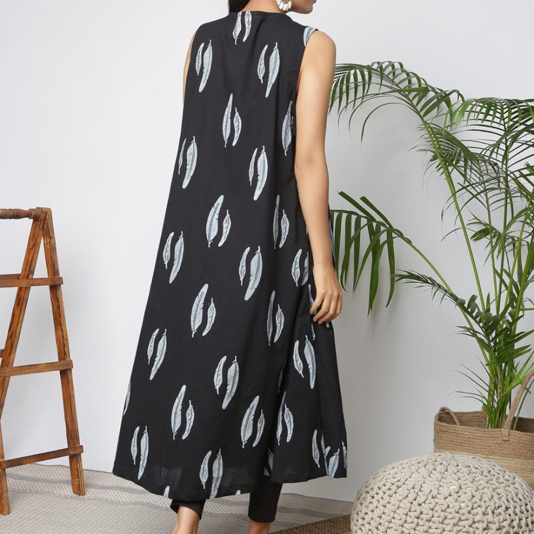 Indha Block Printed Black Shrug