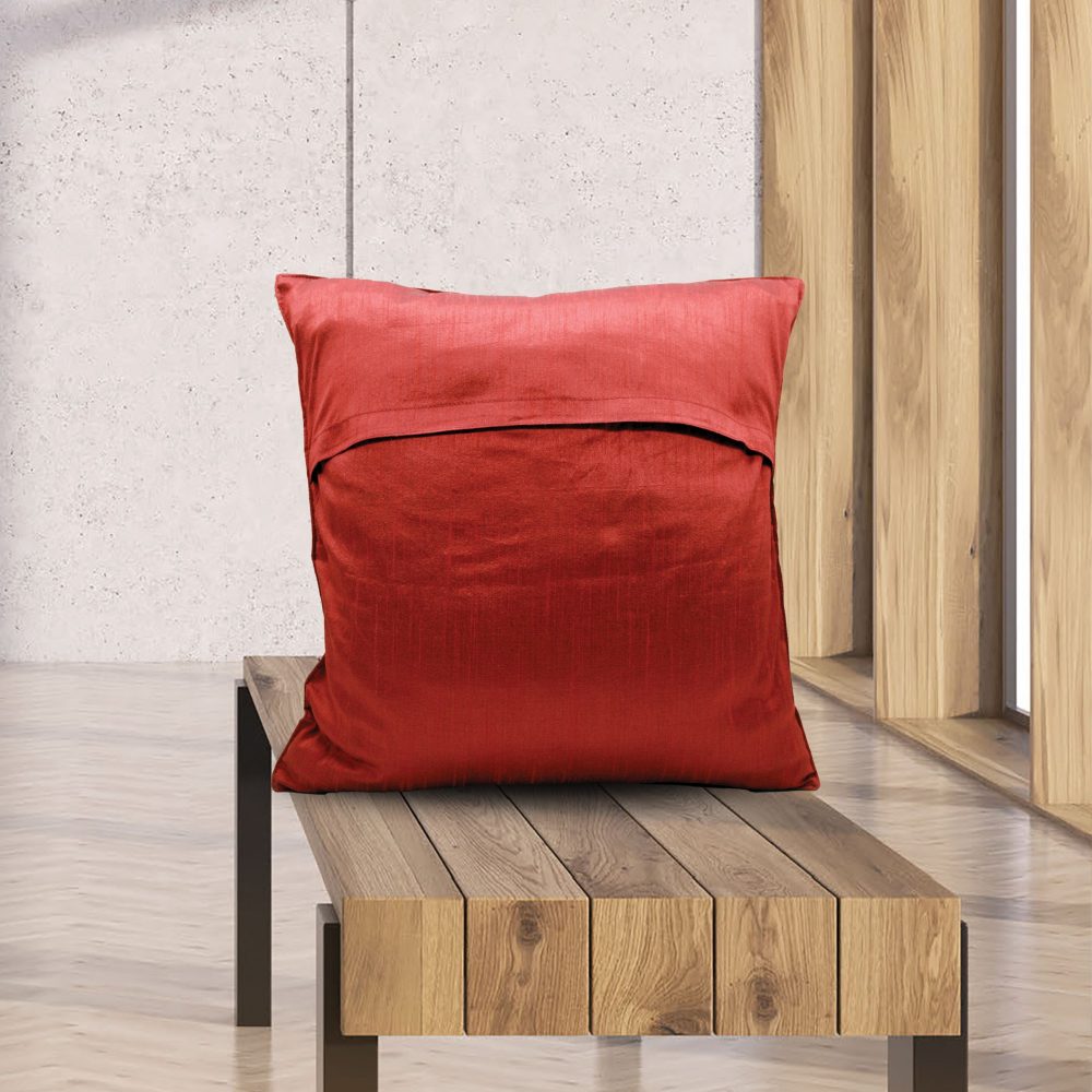 Indha Hand-Embroidered Ancient Indian Motif Cushion Covers - Set of 2 | Dupion Silk, 16x16 Inches, Spartan Motif