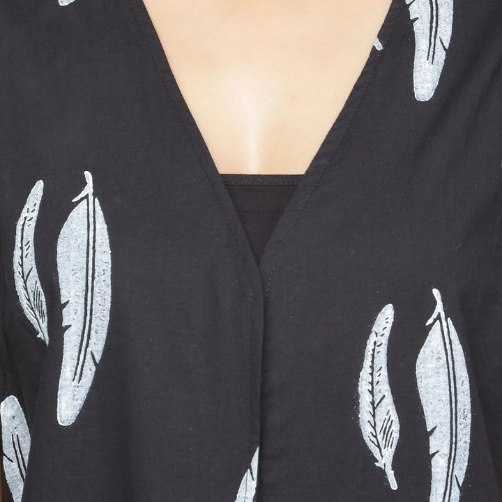 Indha Block Printed Black Shrug