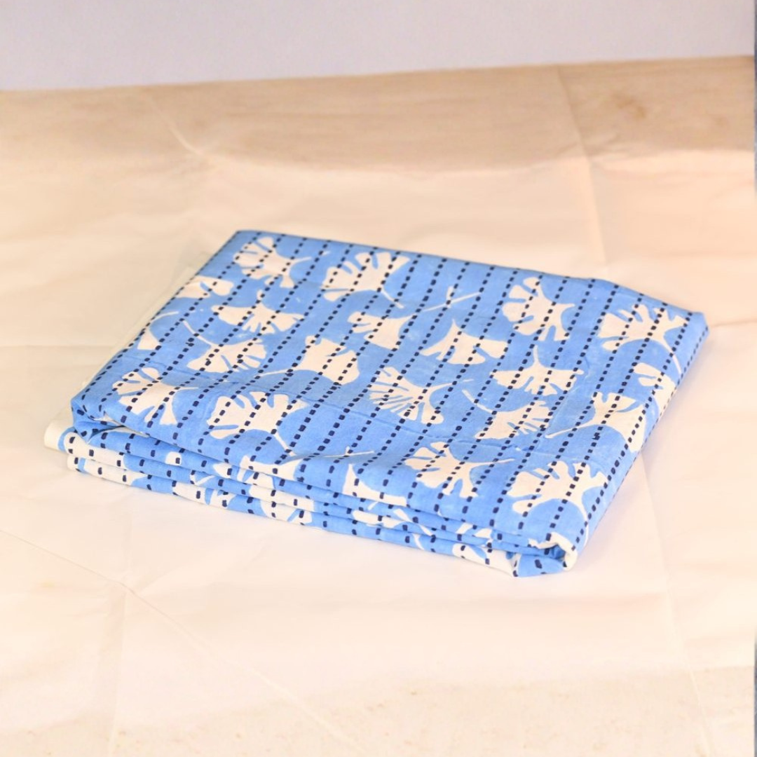 INDHA Hand Block-Printed Cotton Fabric | White Flower Design Motif Blue Cotton Fabric | Hand Block Printed Fabric | Home Utility | Fashion Utility | Gifting | Gifts For Him | Gifts For Her | Home Furnishing | Jaipuri Block Print Fabric