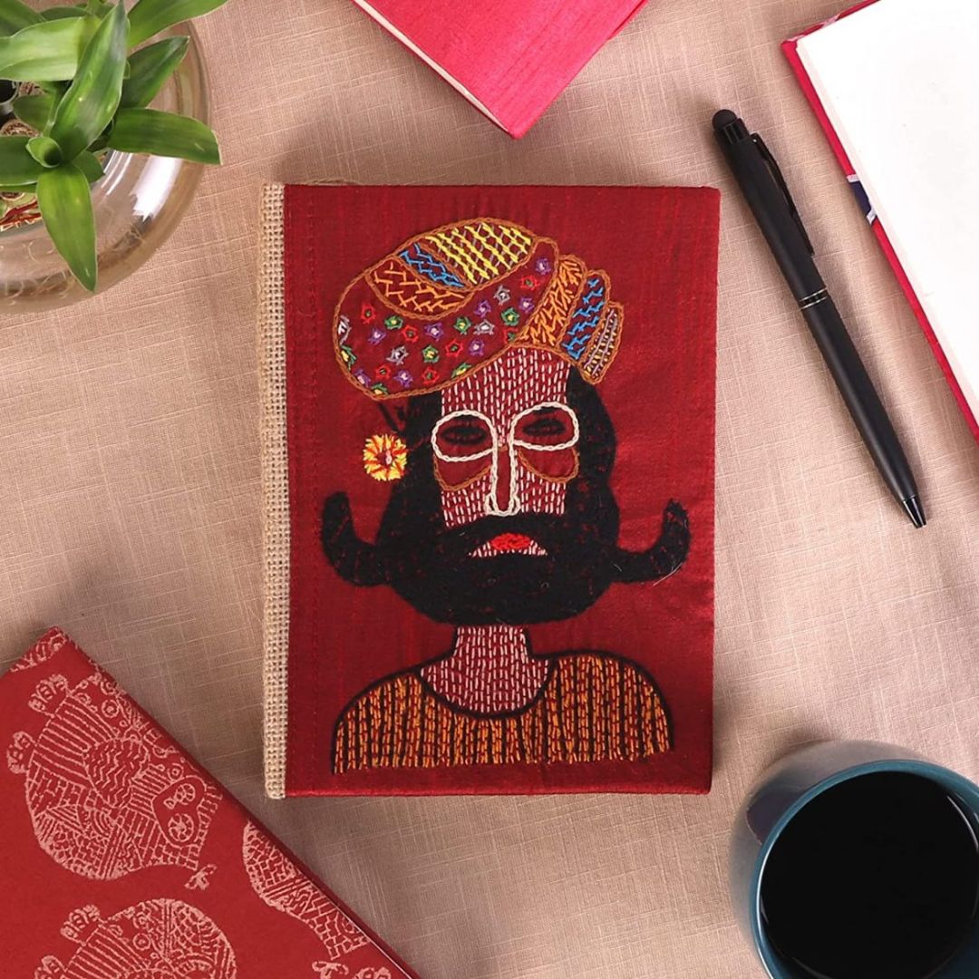 INDHA Maroon Colour Hand-Embroidered Recycled Paper Diary