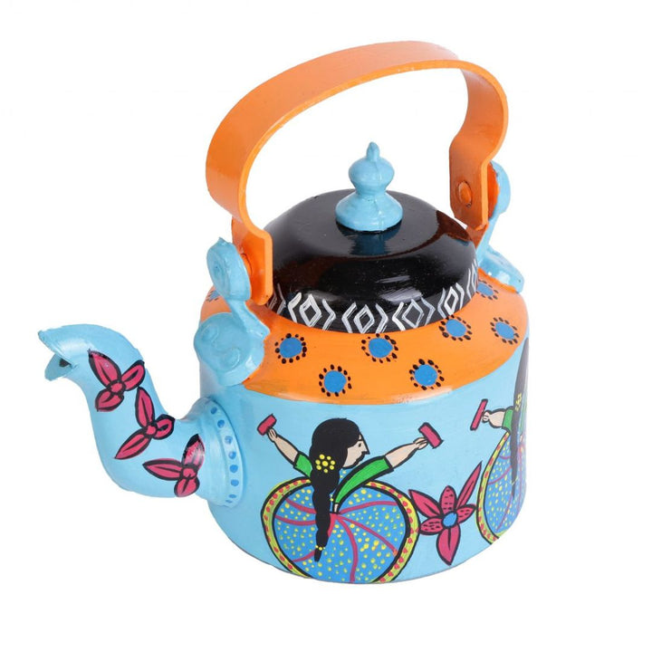 INDHA Tribal art Aluminium Handpainted Table top Tea Kettle