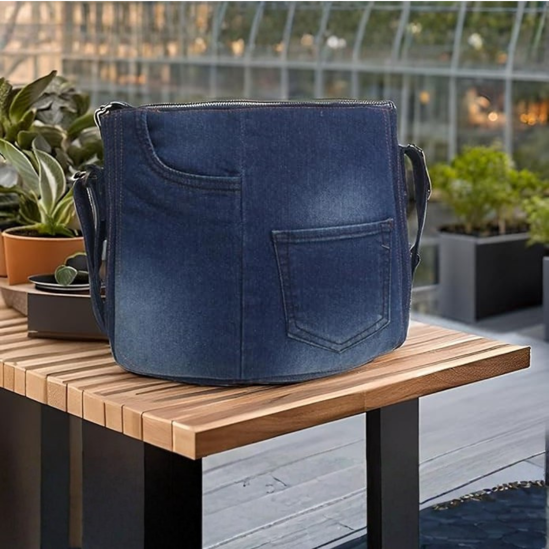 Indha Denim Tote Bag | Blue Denim Patchwork Tote Bag | Recycled Denim Tote Bag | Crossbody Bag | Handcrafted Bags  | Blue Jean Denim Bag