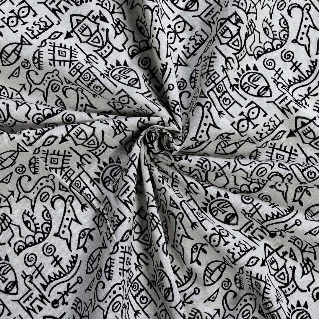 INDHA Tribal Art Block Printed Cotton Fabric