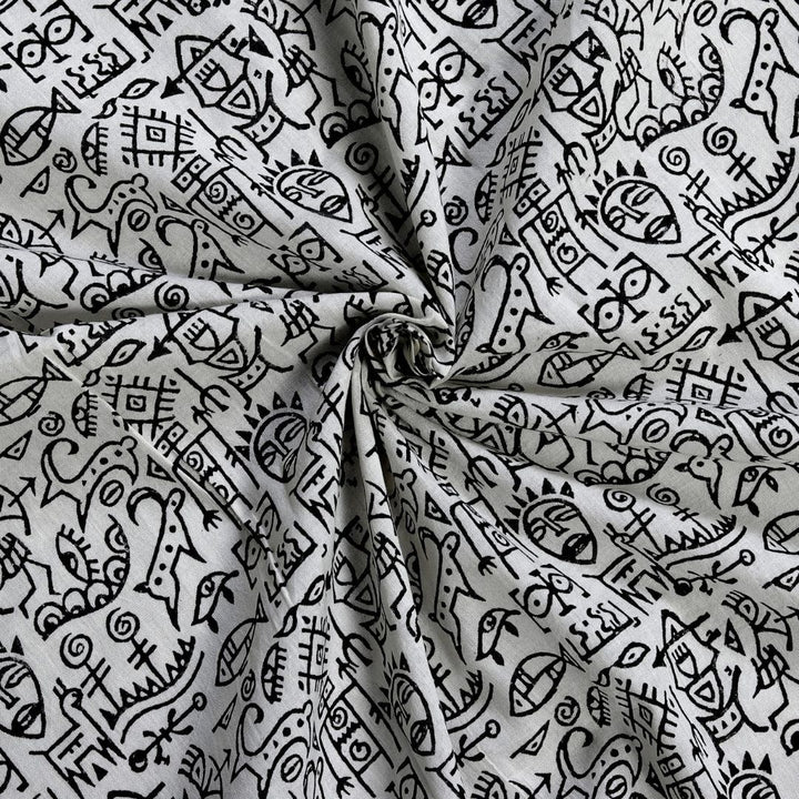 INDHA Tribal Art Block Printed Cotton Fabric