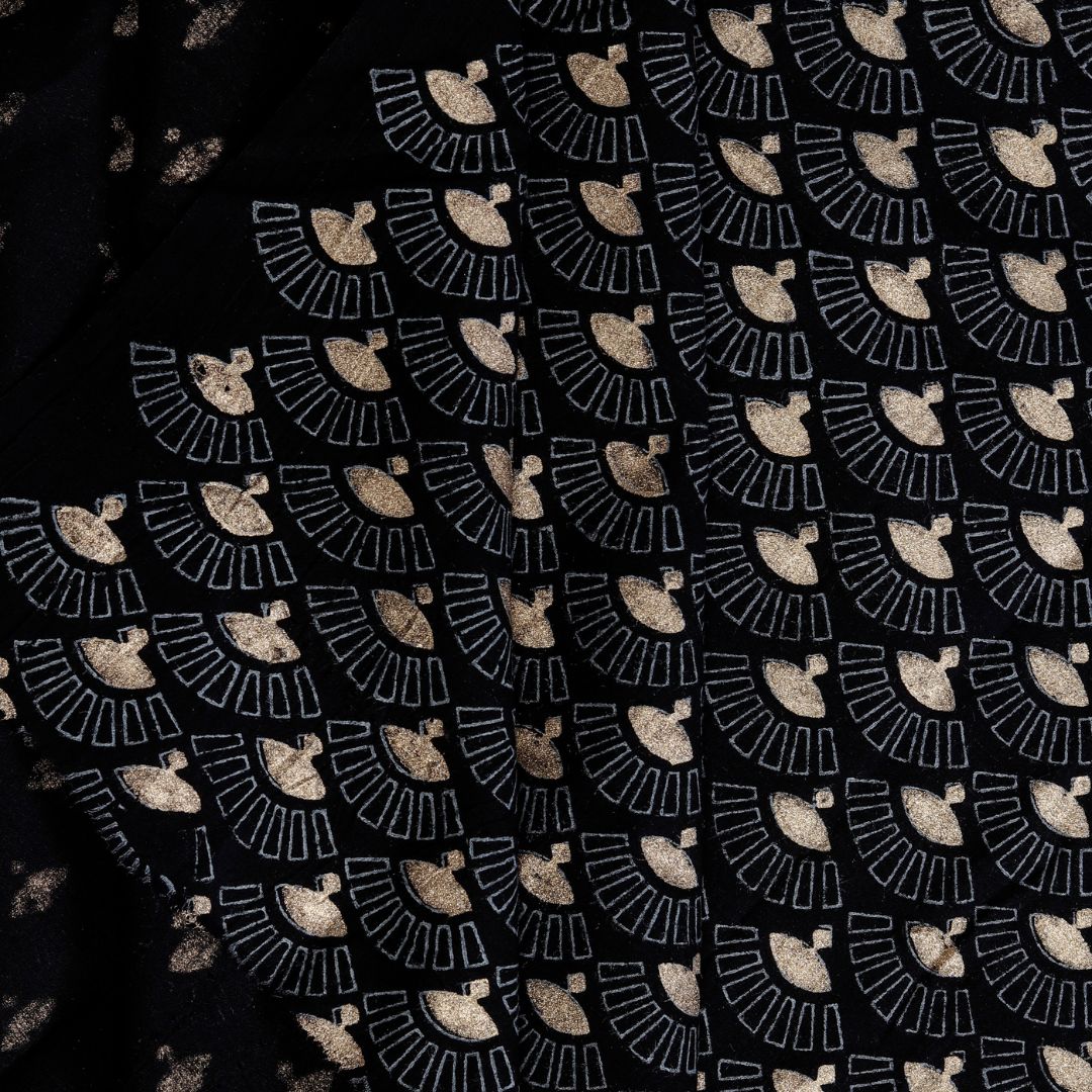 INDHA Japanese Hand Fan Block Printed Cotton Fabric