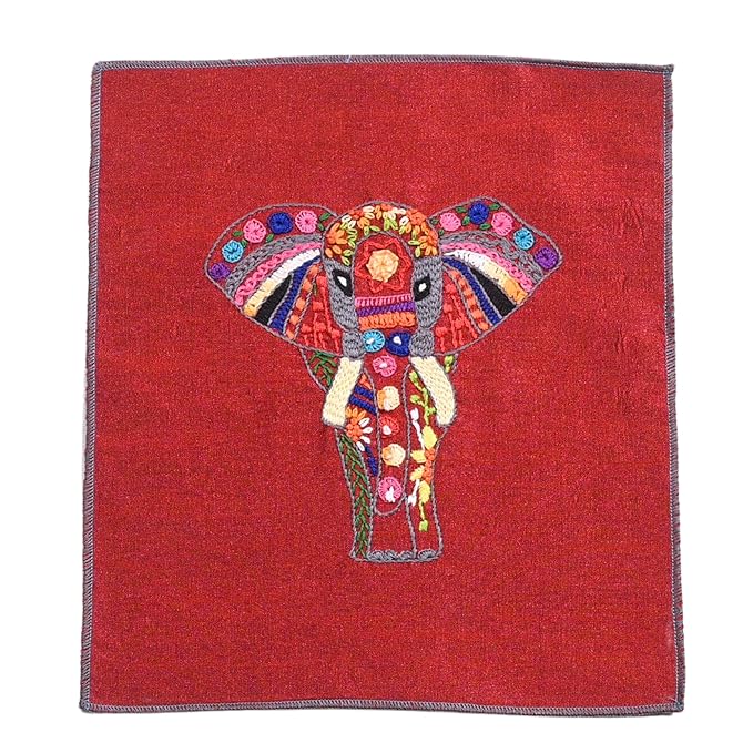 Decorated Royal Elephant Head Hand Embroidery Panel – Festive Motif on Dupion Silk | Cultural Decor | Gift &amp; DIY