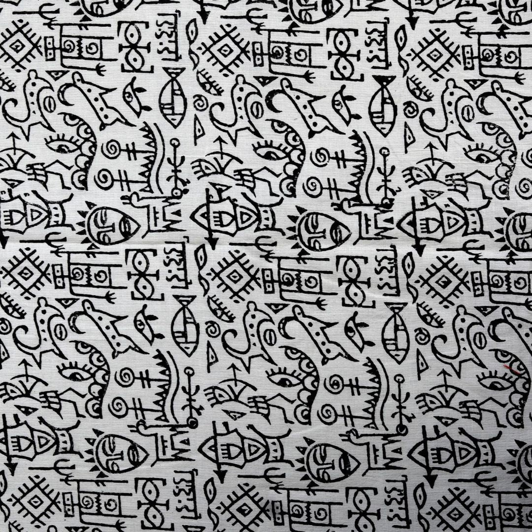 INDHA Tribal Art Block Printed Cotton Fabric
