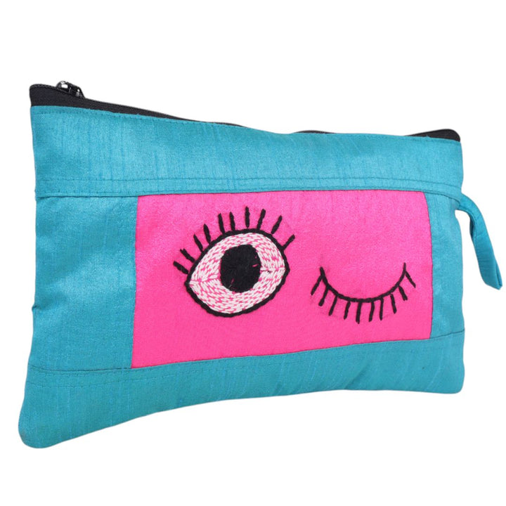 Indha Eyes Embroidery Pencil Pouch Bag Case with Zip for Students, School Supply Organizer Stationery Zip Pouch Bag for Kids Return Gifts