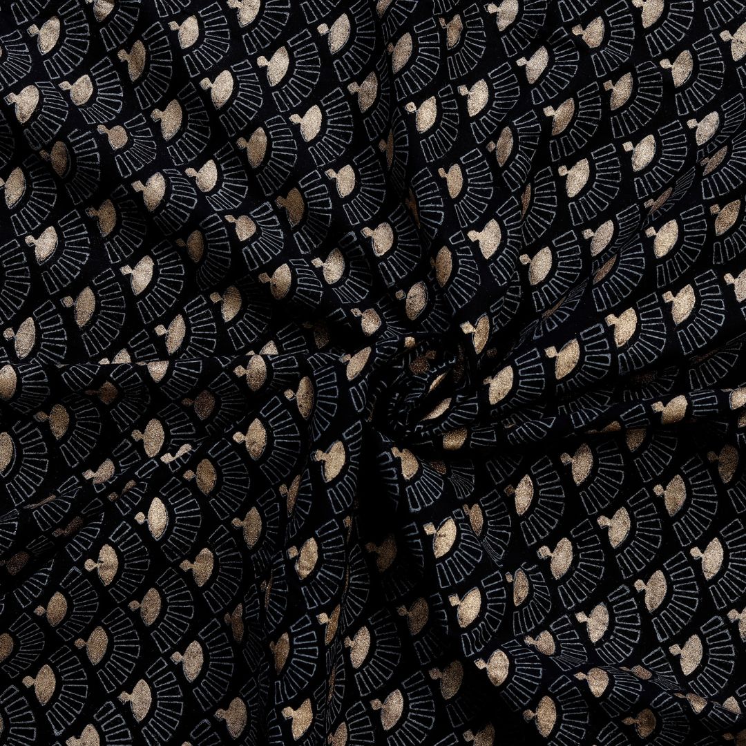 INDHA Japanese Hand Fan Block Printed Cotton Fabric