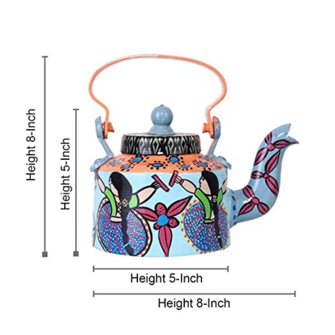 INDHA Tribal art Aluminium Handpainted Table top Tea Kettle