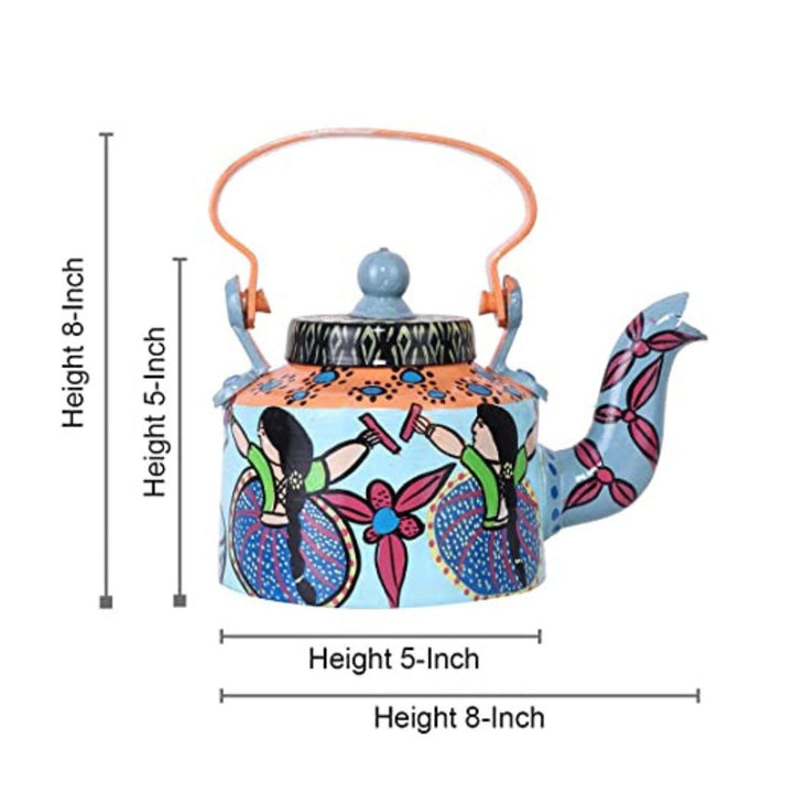 INDHA Tribal art Aluminium Handpainted Table top Tea Kettle