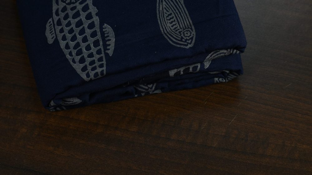 INDHA Hand Block-Printed Jaipuri Cotton Fabric Blue | Grey Fish Design Motif  Fabric | Hand Block Printed Fabric | Home Utility | Fashion Utility | Gifting | Gifts For Him | Gifts For Her | Home Furnishing | 3 Meter X 42-44 Wide