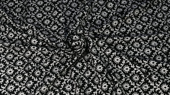 INDHA Hand Block-Printed Jaipuri Cotton Fabric Black | White Dancing Peacock Motif  Fabric | Hand Block Printed Fabric | Home Utility | Fashion Utility | Gifting | Gifts For Him | Gifts For Her | Home Furnishing | 3 Meter X 42-44 Wide
