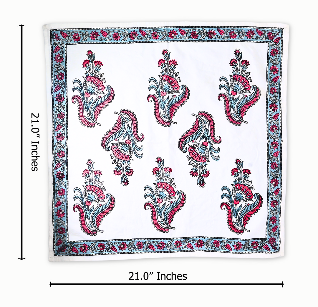 Hand Block Printed White Cotton Napkin Set (Pack of 6) | Exquisite Gift for Home &amp; Office Celebrations