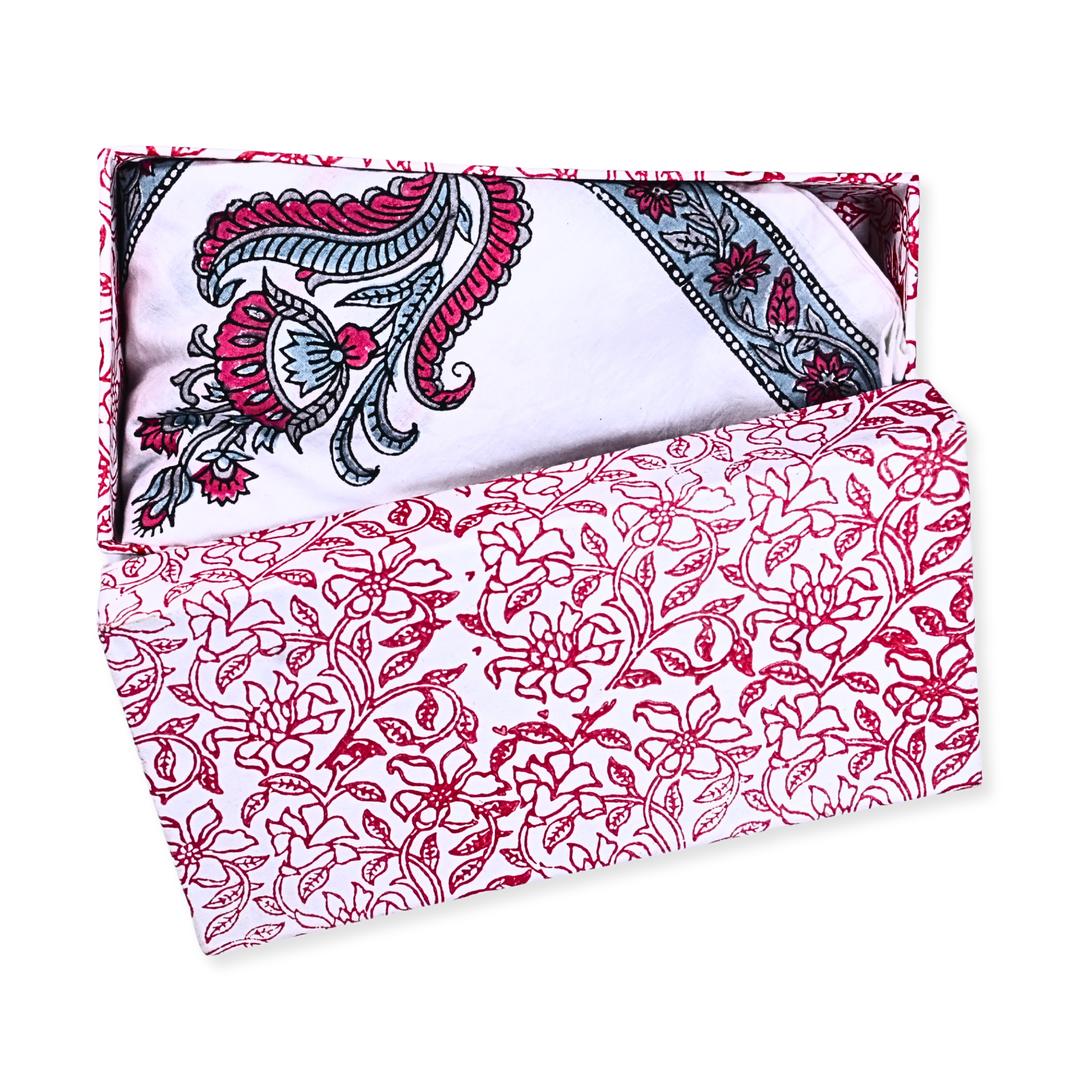 Hand Block Printed White Cotton Napkin Set (Pack of 6) | Exquisite Gift for Home &amp; Office Celebrations