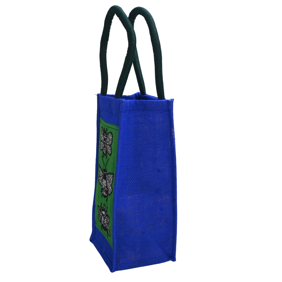 Indha Jute Bottle Cover – Bee Embroidery in Blue | Eco-Friendly &amp; Handcrafted Gift