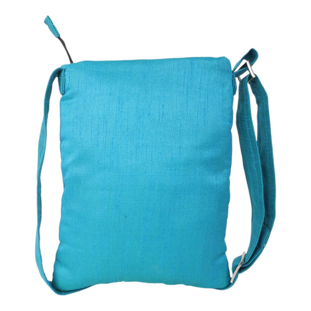 Indha Sky Blue Floral Embroidered Silk Sling Bag – A Charming and Practical Daily Accessory