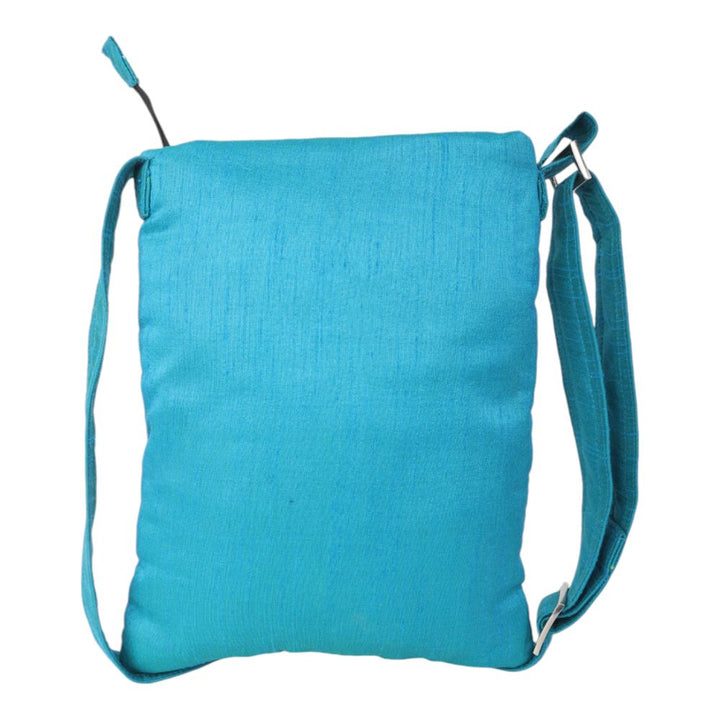 Indha Sky Blue Floral Embroidered Silk Sling Bag – A Charming and Practical Daily Accessory