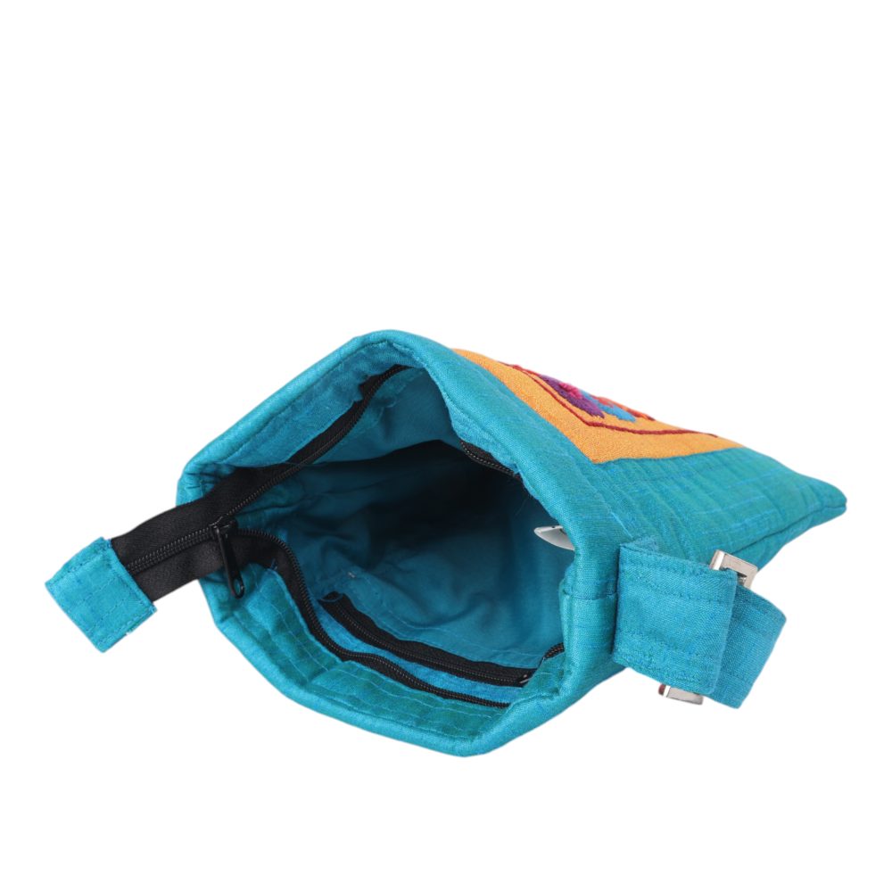 Indha Sky Blue Floral Embroidered Silk Sling Bag – A Charming and Practical Daily Accessory