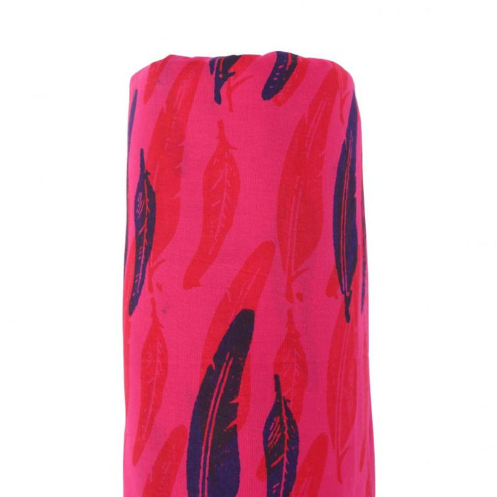 INDHA Blue and Red Feathers Block Printed on Pink Fabric