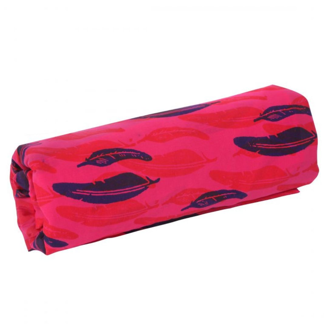 INDHA Blue and Red Feathers Block Printed on Pink Fabric