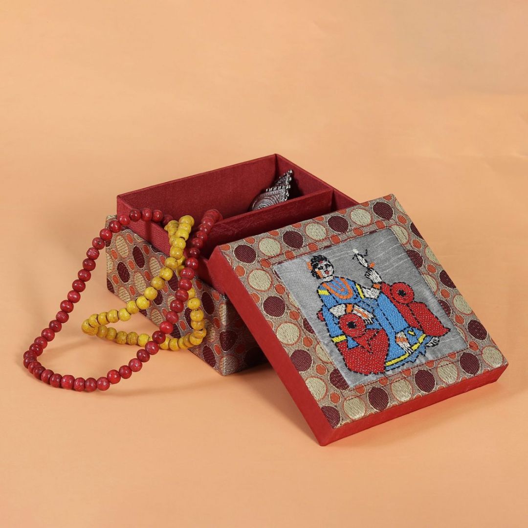 INDHA Jewellery Box with Hand-embroidered Ethnic motif | Multicoloured Jewellery box | Handmade jewellery box | Corporate Gifting