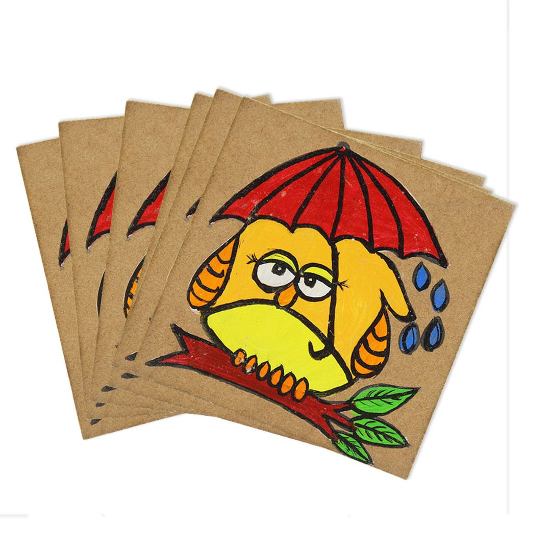 Multicolour Hand-painted Tea/Coffee Coaster Set - ( Pack of 6 )