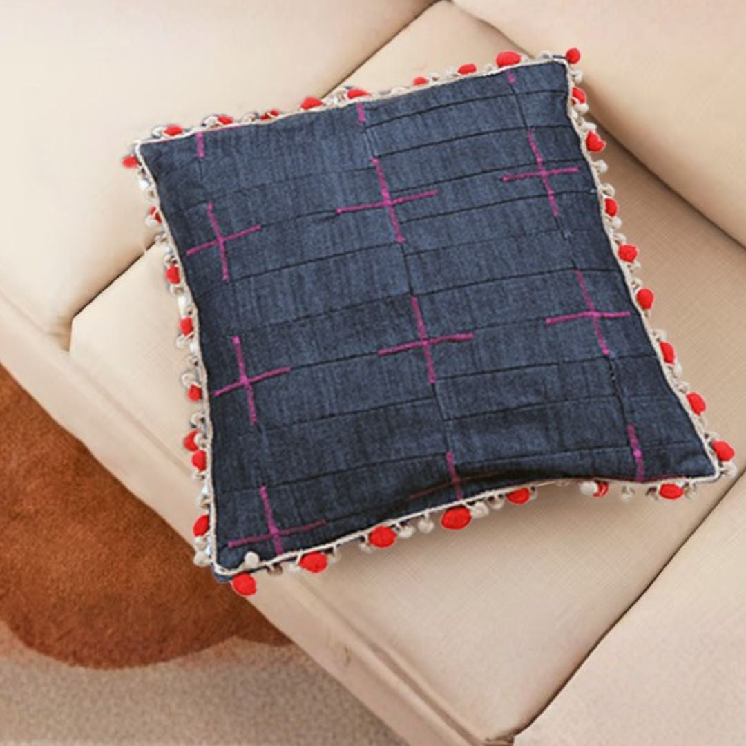 16" Handmade Denim Zig-Zag Cushion Covers Set of 2