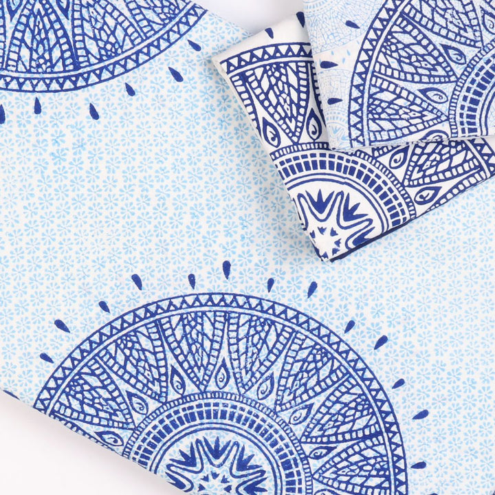 Indha Hand Block Printed Cotton Bed Cover With 2 Pillow Covers | Handmade Bed Sheet | White Bed Cover| 104X84 Inches Bed Cover  | Bed Cover Set | King Size Bed Cover