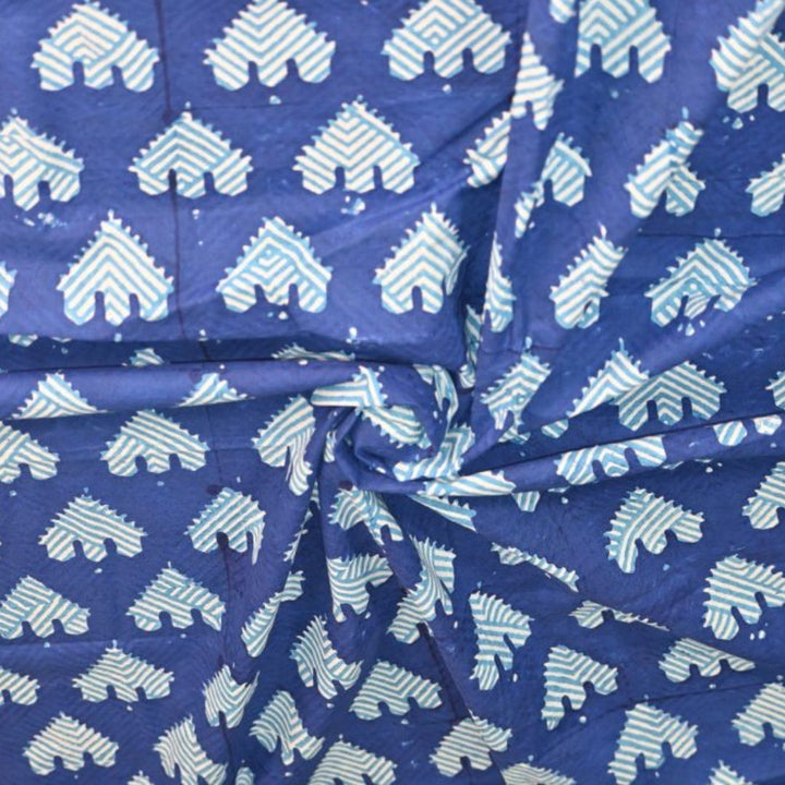 INDHA Hand Block-Printed Cotton Fabric | Blue And White Temple Design Motif Navy Blue Cotton Fabric | Hand Block Printed Fabric | Home Utility | Fashion Utility | Gifting | Gifts For Him | Gifts For Her | Home Furnishing | Jaipuri Block Print Fabric