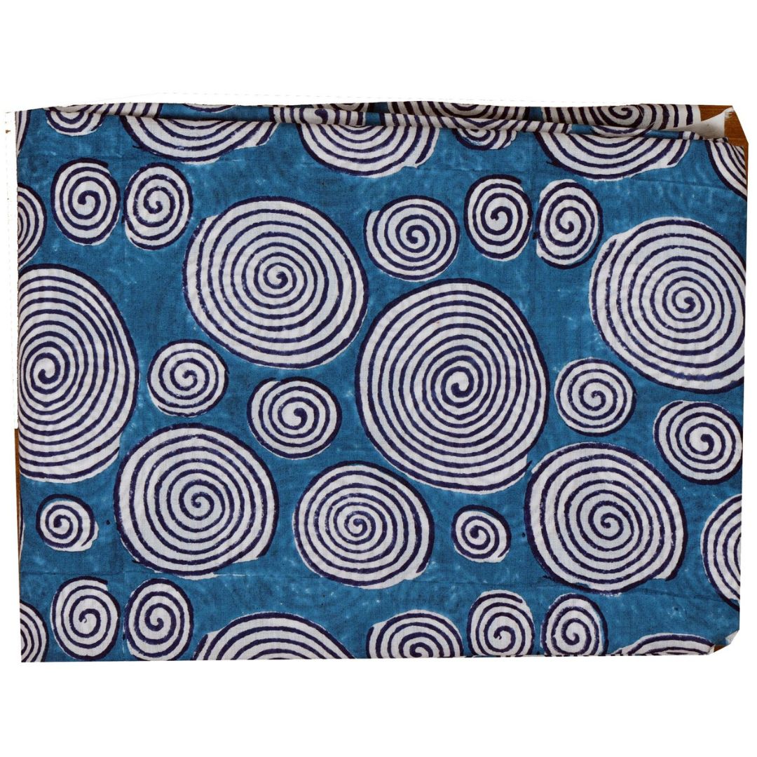 Hand Block-Printed Cotton Fabric | Navy Blue And White Swirl Design Motif Blue Cotton Fabric | Hand Block Printed Fabric | Home Utility | Fashion Utility | Gifting | Gifts For Him | Gifts For Her | Home Furnishing | Jaipuri Block Print Fabric