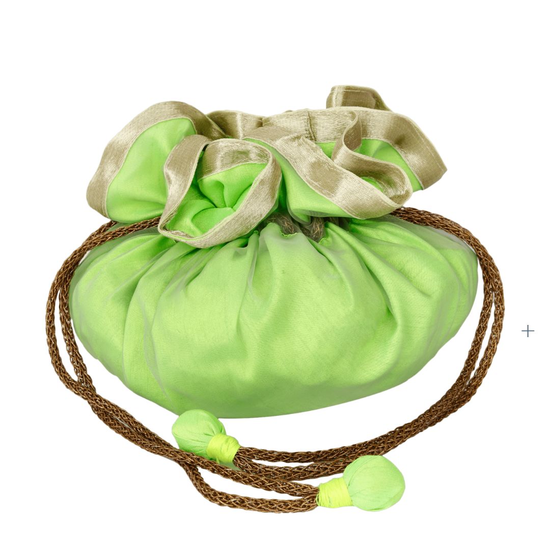 INDHA Ethnic Dupion Silk Green Colour DrawString Potli Pouch (Green)