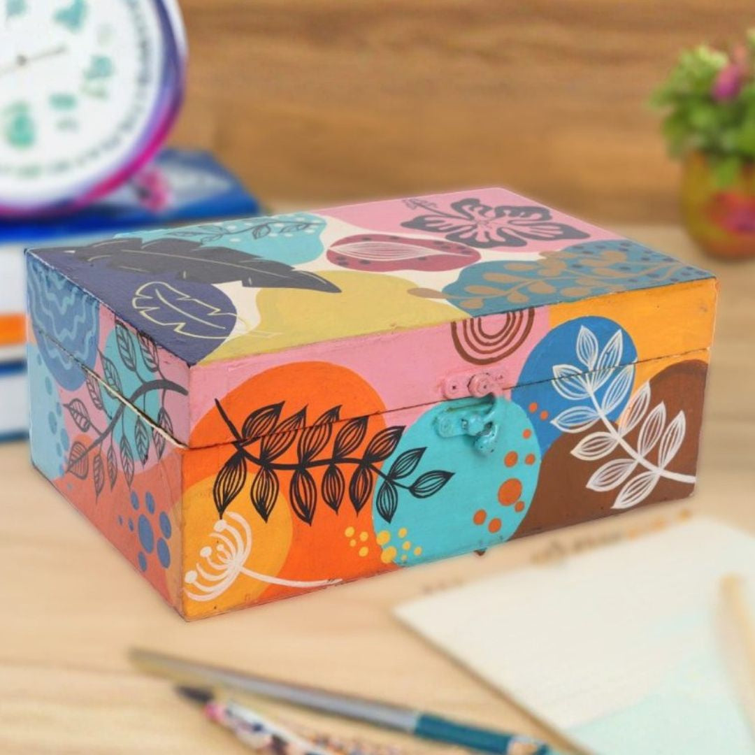 Eco-Friendly Hand-Painted Gift Box - Sustainable and Stylish | Hand Painted Multipurpose Gift Box | Multicolour Handcrafted Jewellery Gift Box |