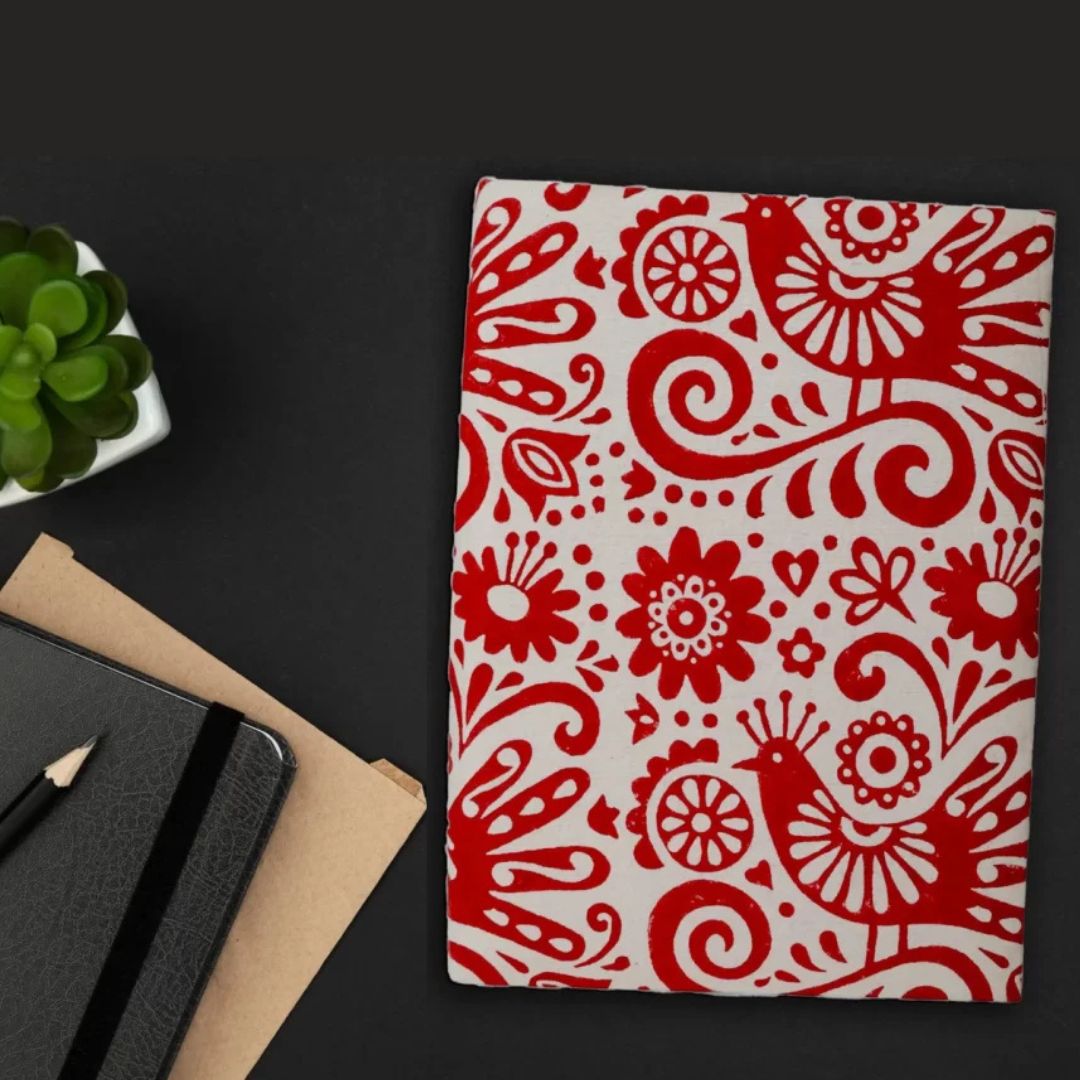 Indha Hand Made Document Holder | Abstract Block-print File Folder | Maroon and Off White File Folder| Block Printed  Ethnic Abstract Design | Block Printed Cotton File Folder | Sustainable Office Supplies |